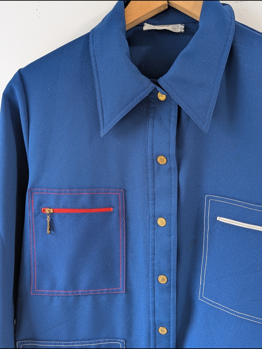 Vintage King James Utility Pocket Shirt Button Up Blue with Contrast Zip Accents - Picture 4 of 14